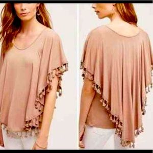Anthropologie Eri & Ani Dusty Rose Pink BOHO Tassel Top